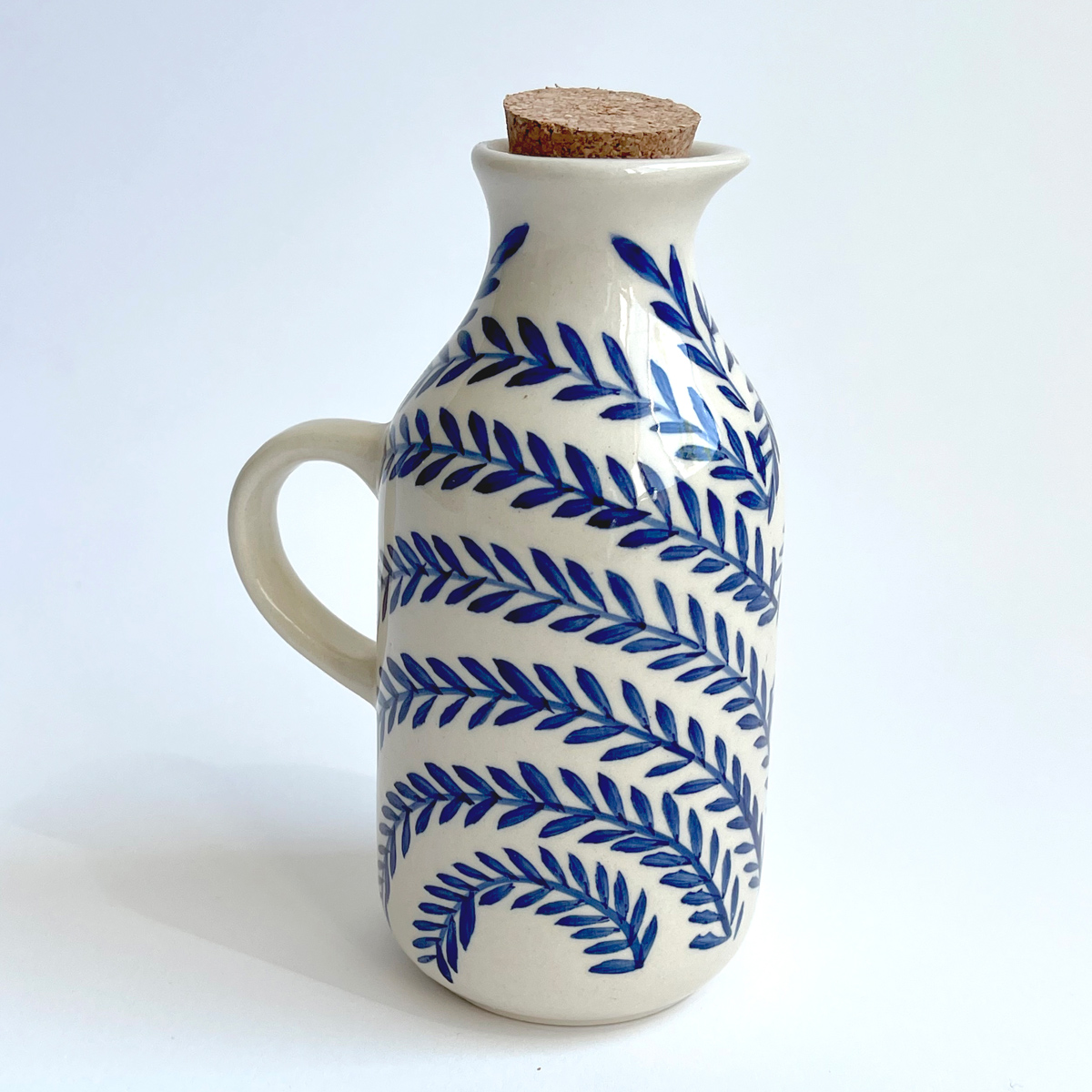 Creative Co-Op Handpainted Stoneware Oil Cruet with Cork Stopper