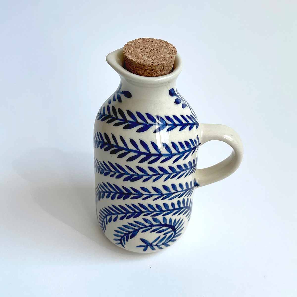 Creative Co-Op Handpainted Stoneware Oil Cruet with Cork Stopper