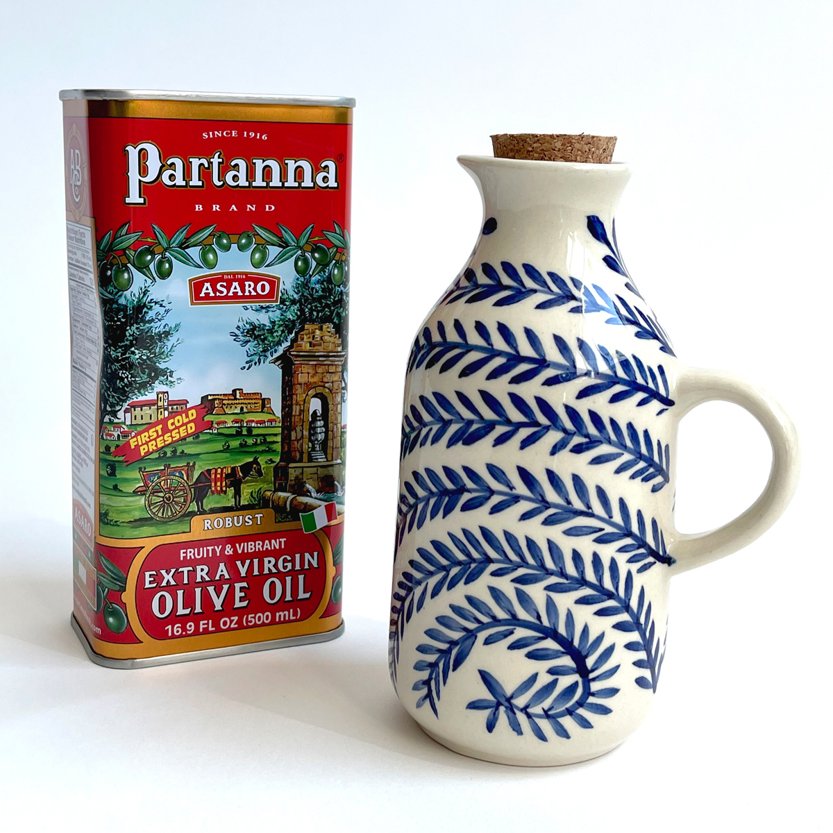 Creative Co-Op Handpainted Stoneware Oil Cruet with Cork Stopper
