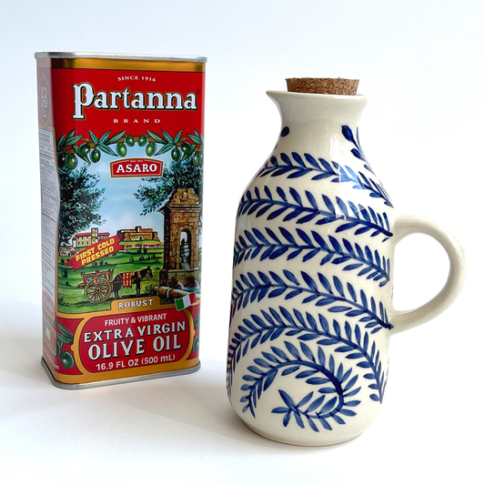 Creative Co-Op Handpainted Stoneware Oil Cruet with Cork Stopper