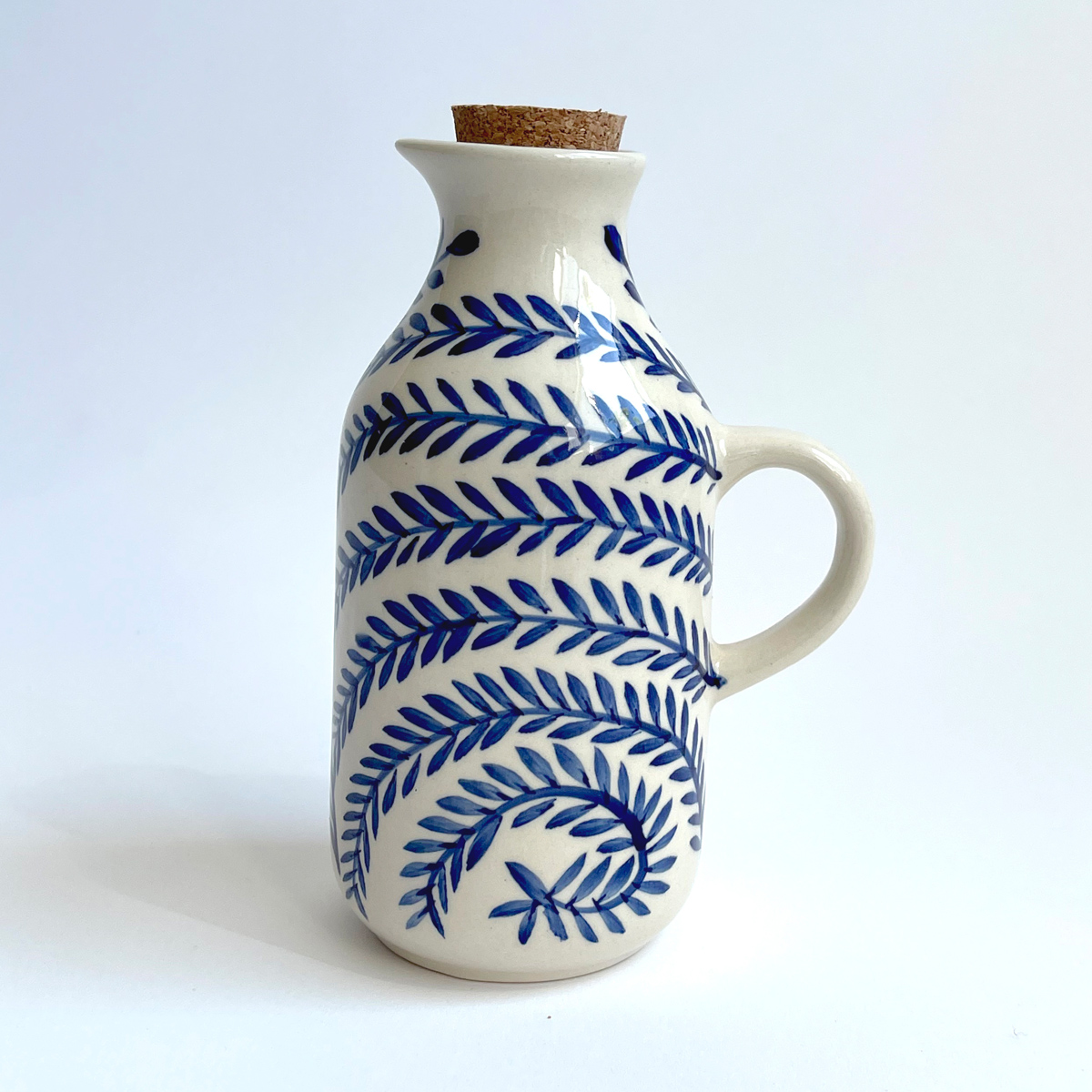 Creative Co-Op Handpainted Stoneware Oil Cruet with Cork Stopper