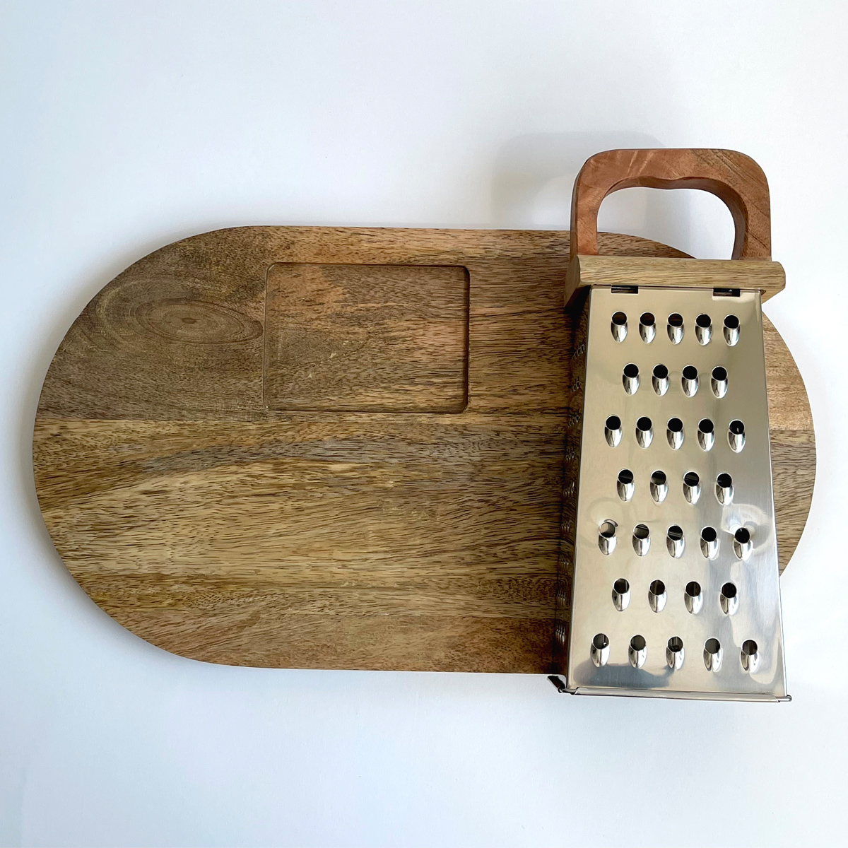 Creative Co-Op Steel Grater and Mango Wood Cheese Board