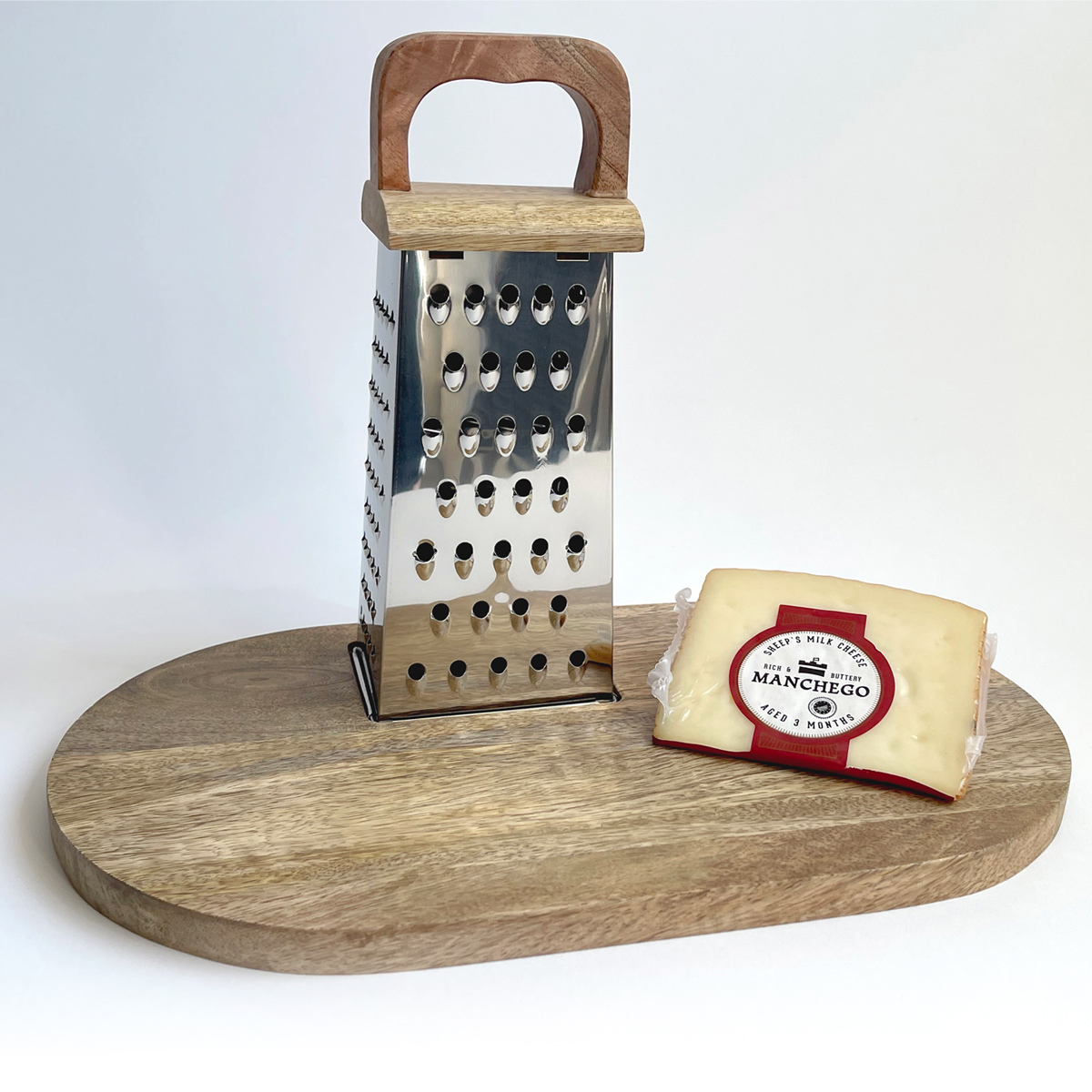 Creative Co-Op Steel Grater and Mango Wood Cheese Board