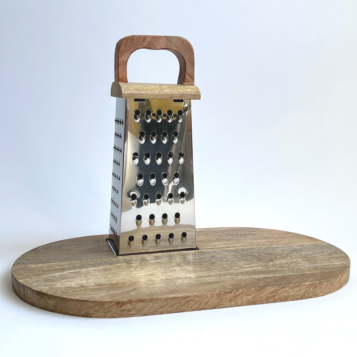 Creative Co-Op Steel Grater and Mango Wood Cheese Board