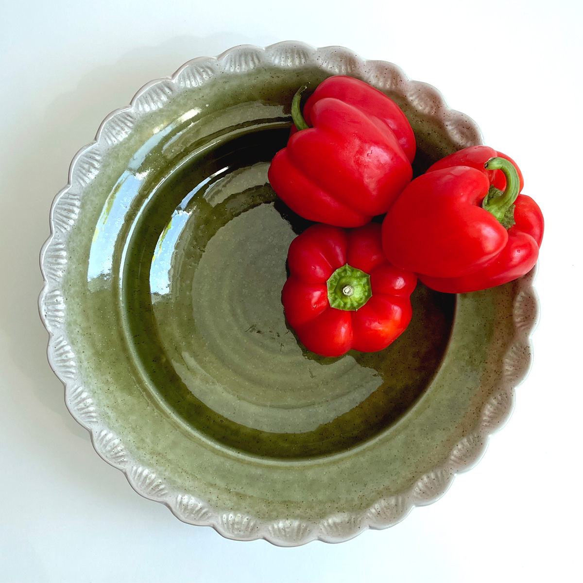 Creative Co-Op Green Bowl with Scalloped Edge