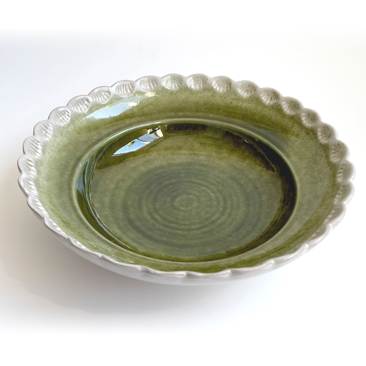 Creative Co-Op Green Bowl with Scalloped Edge