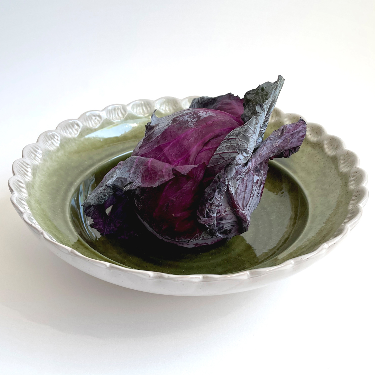 Creative Co-Op Green Bowl with Scalloped Edge
