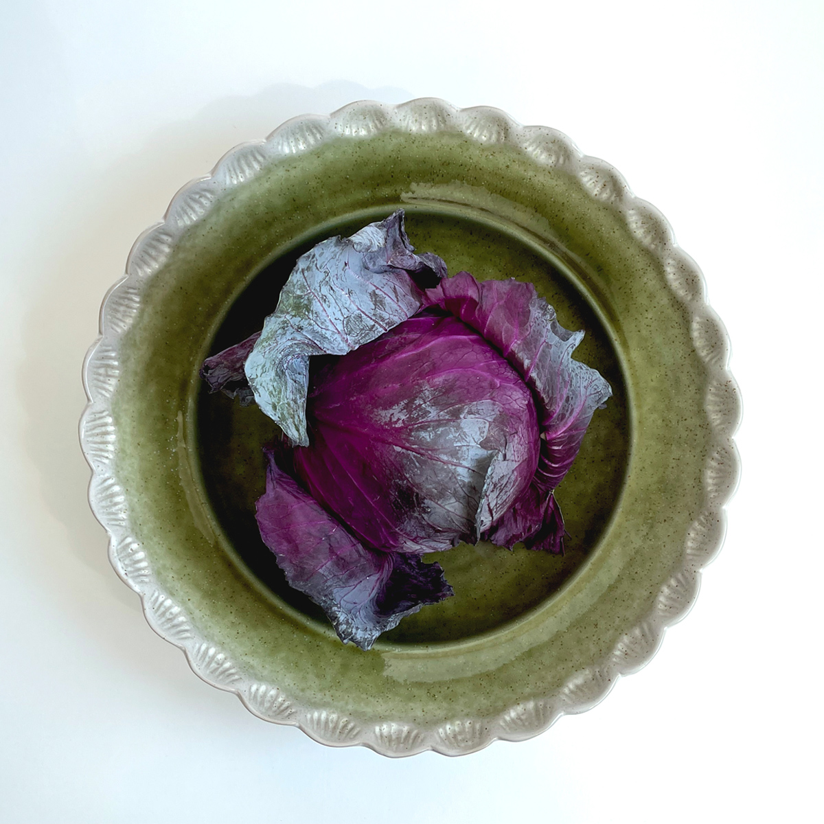 Creative Co-Op Green Bowl with Scalloped Edge