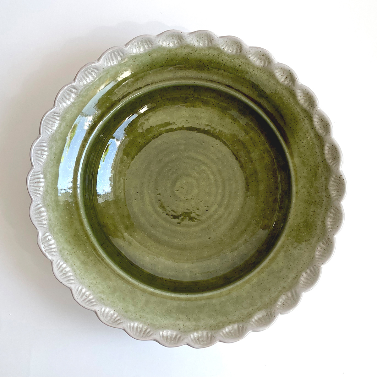 Creative Co-Op Green Bowl with Scalloped Edge