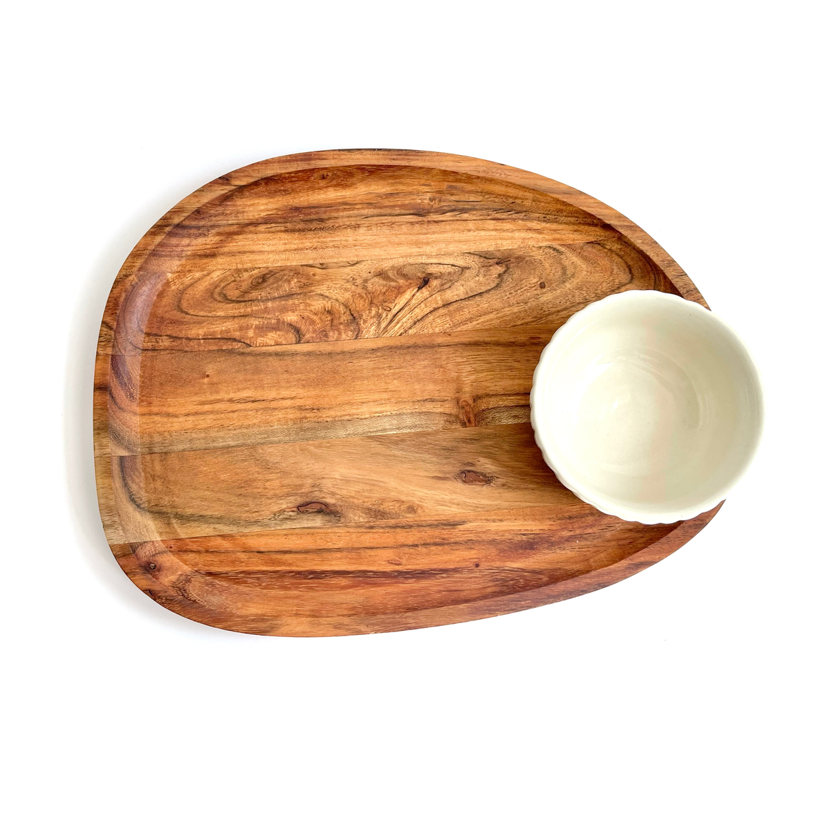 Hazel Mazel Acacia Serving Board with Stoneware Bowl