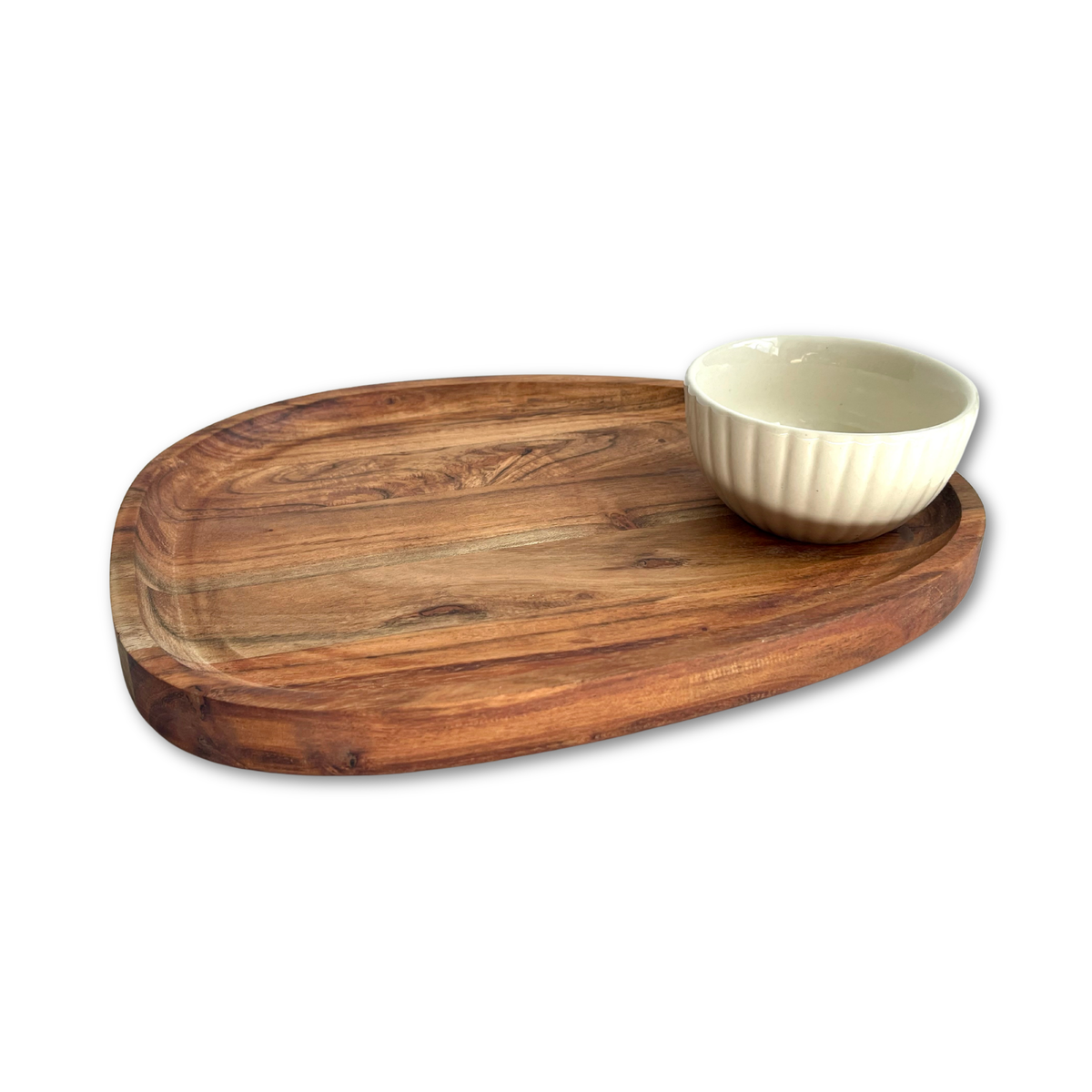 Hazel Mazel Acacia Serving Board with Stoneware Bowl