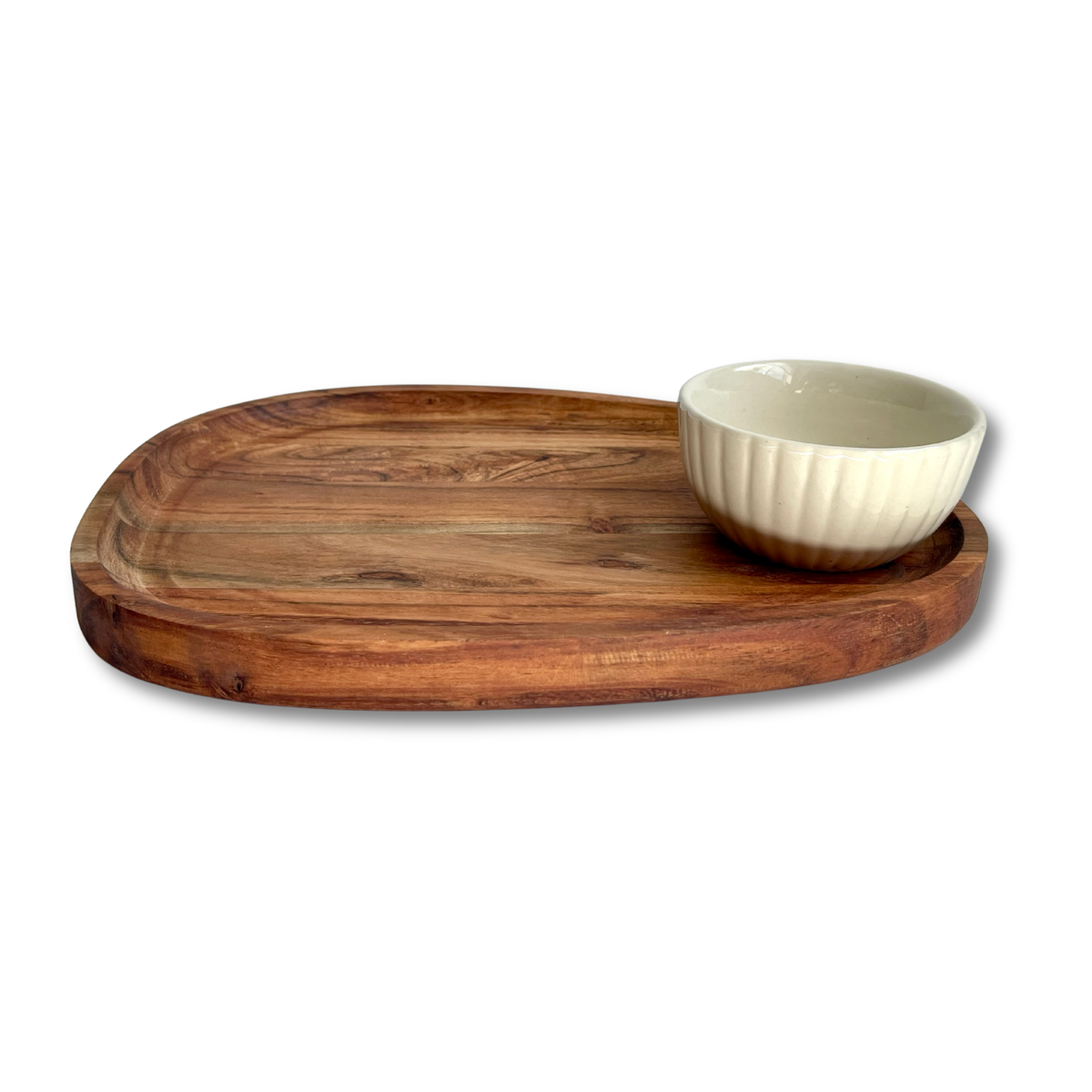 Hazel Mazel Acacia Serving Board with Stoneware Bowl