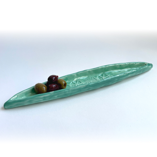 Creative Co-Op Aqua Stoneware Olive Dish
