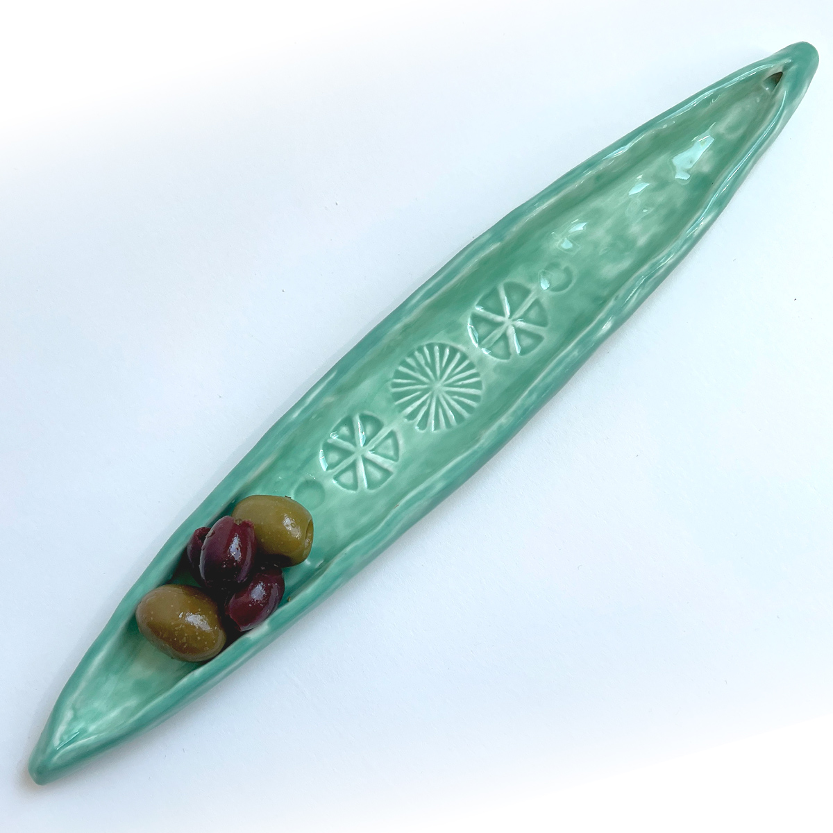 Creative Co-Op Aqua Stoneware Olive Dish